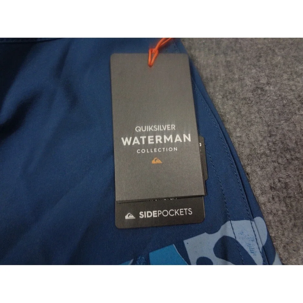 Quicksilver Shorts Mens 31 Blue Waterman Collection Boardshorts Zip Side Pockets